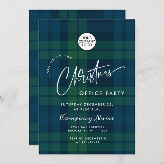 Invitation Retro Noël Plaid Entreprise Fête (Devant / Derrière)