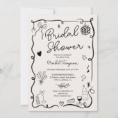 Invitation Retro noir dessiné à la main illustré douche nupti (Devant)