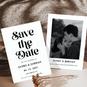 Invitation Retro Noir et Blanc Mariage Enregistrer la date