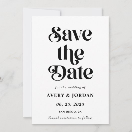 Invitation Retro Noir et Blanc Mariage Enregistrer la date (Devant)