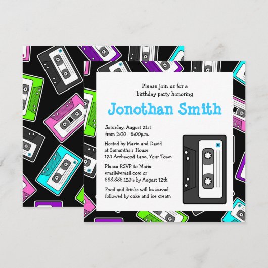 Invitation Rétro noir orienté d'invitation de fête (Devant / Derrière)