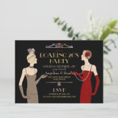 Invitation Rétro noir rouge de parties scintillantes d'or (Debout devant)