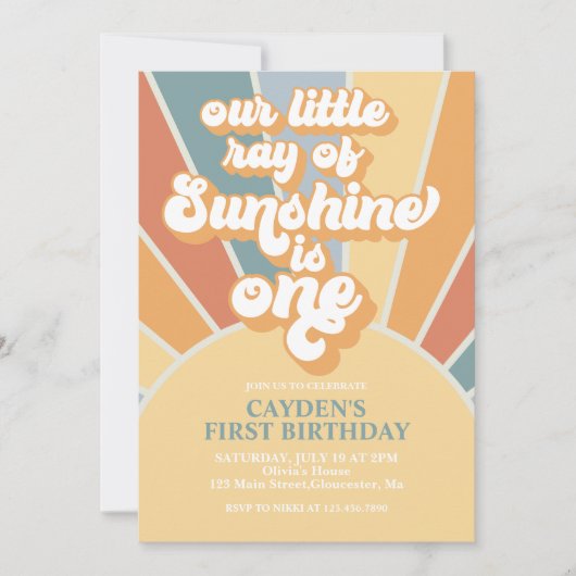 Invitation Rétro Notre Petit Soleil Garçon Premier Anniversai (Devant)