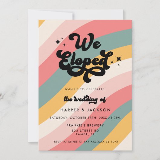 Invitation Retro Nous avons Elopé Mariage coloré (Devant)