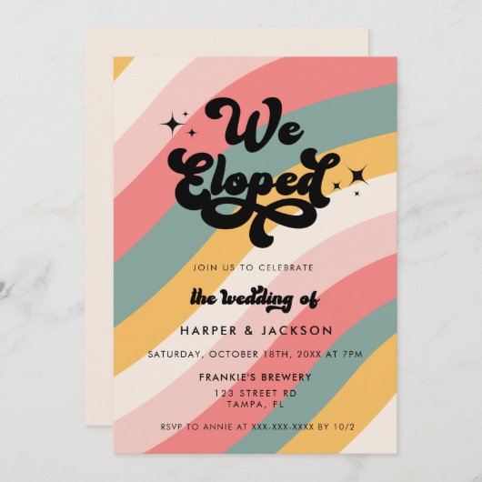 Invitation Retro Nous avons Elopé Mariage coloré (Devant / Derrière)