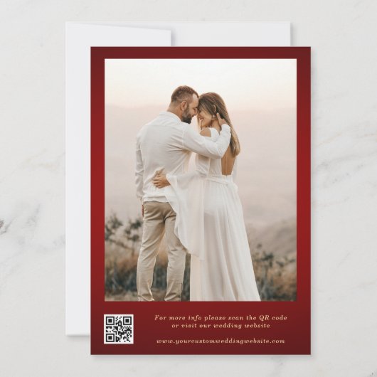 Invitation Retro Nous faisons Crimson Red Gold QR Code Mariag (Dos)
