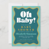 Invitation Retro Oh Baby Wavy Squiggle Frame Baby shower (Devant)