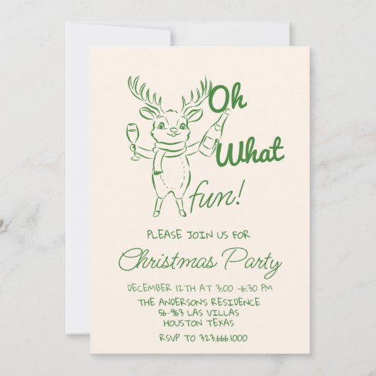 Invitation Retro Oh Quel Amusant Noël Joli Reindeer Party (Devant)