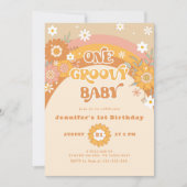 Invitation Retro One groovy baby anniversaire (Devant)