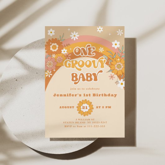 Invitation Retro One groovy baby anniversaire
