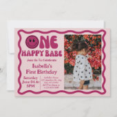 Invitation Retro One Happy Babe First Birthday photo (Devant)
