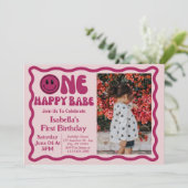 Invitation Retro One Happy Babe First Birthday photo (Debout devant)