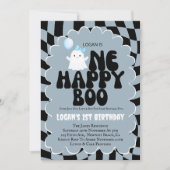 Invitation Retro One Happy Boo Boy 1er Anniversaire Photo Par (Devant)