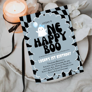 Invitation Retro One Happy Boo Boy 1er Anniversaire Photo Par