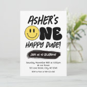 Invitation Retro One Happy Dude Happy Face premier anniversai (Debout devant)