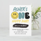 Invitation Retro One Happy Dude Happy Face premier anniversai (Debout devant)