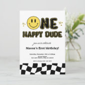 Invitation Retro One Happy Dude Happy Face premier anniversai (Debout devant)