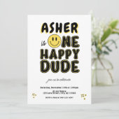 Invitation Retro One Happy Dude Happy Face premier anniversai (Debout devant)
