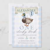 Invitation Retro One Lucky Duck 1er anniversaire En vichy ble (Devant)
