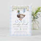 Invitation Retro One Lucky Duck 1er anniversaire En vichy ble (Debout devant)