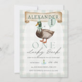 Invitation Retro One Lucky Duck 1er Anniversaire Vert En vich (Devant)