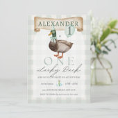 Invitation Retro One Lucky Duck 1er Anniversaire Vert En vich (Debout devant)