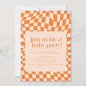 Invitation Retro Orange Abstrait Checkerboard Baby (Devant)