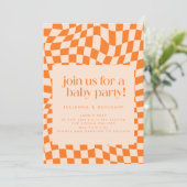 Invitation Retro Orange Abstrait Checkerboard Baby (Debout devant)