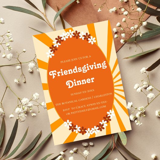 INVITATION RETRO ORANGE FLORAL FRIENDSGIVING