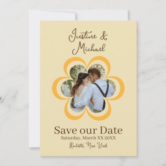 Invitation Retro Orange Flower Photo Wedding Enregistrer la d (Devant)