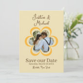 Invitation Retro Orange Flower Photo Wedding Enregistrer la d (Debout devant)