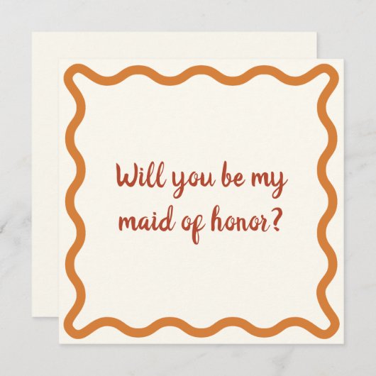 Invitation Rétro Orange Maid of Honor Proposition Bordure ond (Devant / Derrière)