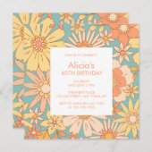 Invitation Retro Orange Peach Botanical Green 60e Anniversair (Devant / Derrière)