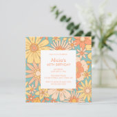 Invitation Retro Orange Peach Botanical Green 60e Anniversair (Debout devant)