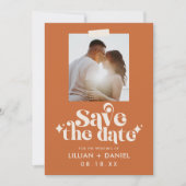 Invitation Retro Orange Photo Enregistrer la date Annonce (Devant)