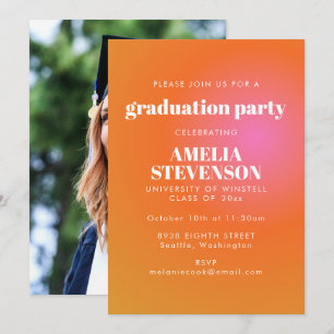 Invitation Retro Orange Rose Gradient Photo Party Graduation