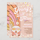 Invitation Retro Orange Young Wild et trois 3e anniversaire (Devant / Derrière)