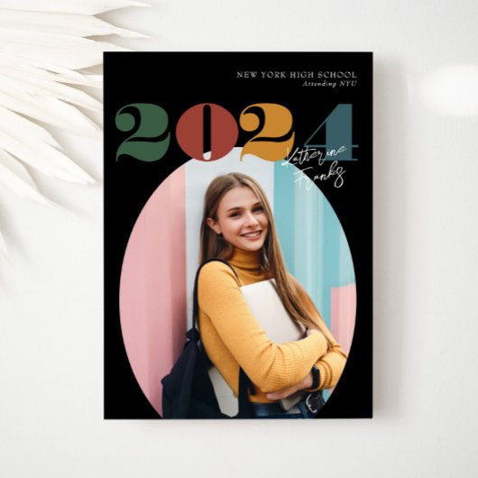 Invitation Retro Oval Modern Class de 2024 Diplôme Photo