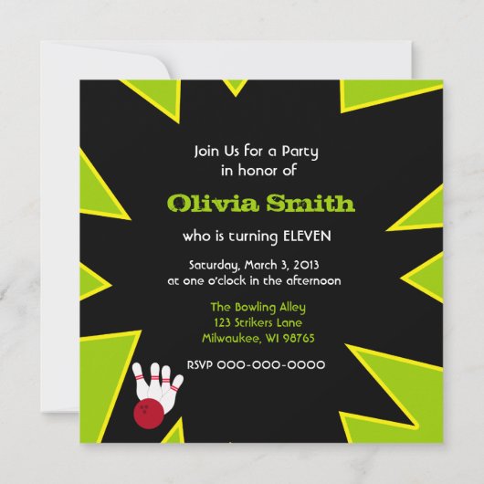 Invitation Rétro partie de bowling (Dos)