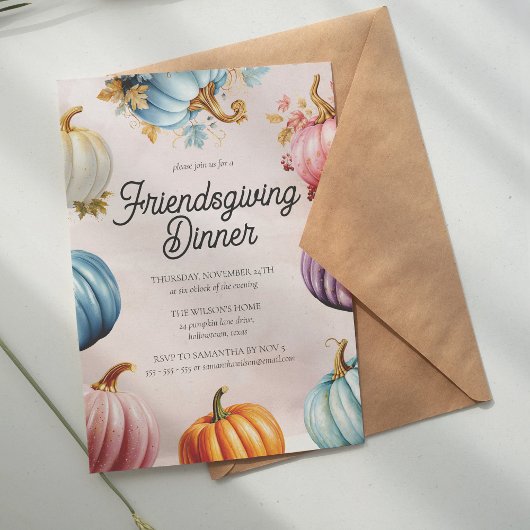 Invitation Retro Pastel Citrouilles Dîner Thankesgiving moder