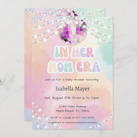 Invitation Retro Pastel Dans Sa Mère Baby shower de l'ère Inv (Devant / Derrière)