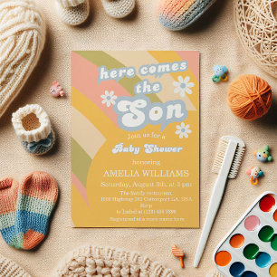 Invitation Retro Pastel Super Voici Le Baby shower Son