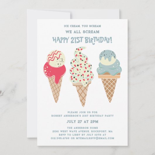 Invitation Retro Patriotic Ice Cream Cone 21e anniversaire (Devant)