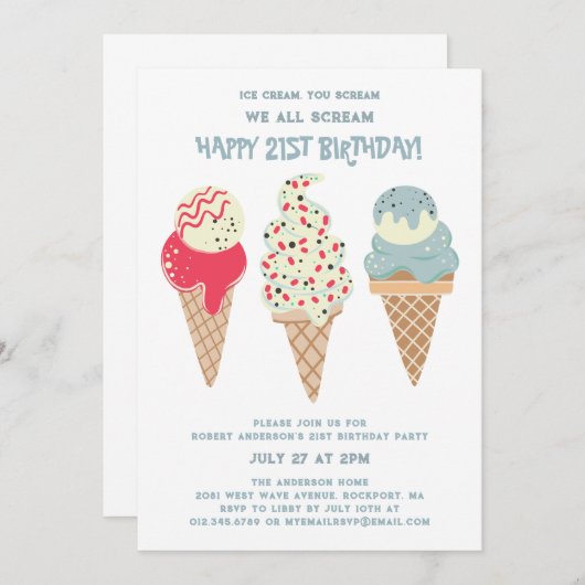 Invitation Retro Patriotic Ice Cream Cone 21e anniversaire (Devant / Derrière)