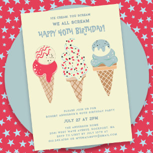 Invitation Retro Patriotic Ice Cream Cone 40e anniversaire