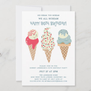 Invitation Retro Patriotic Ice Cream Cone 90e anniversaire