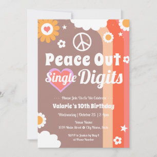 Invitation Retro Peace Out 10e anniversaire