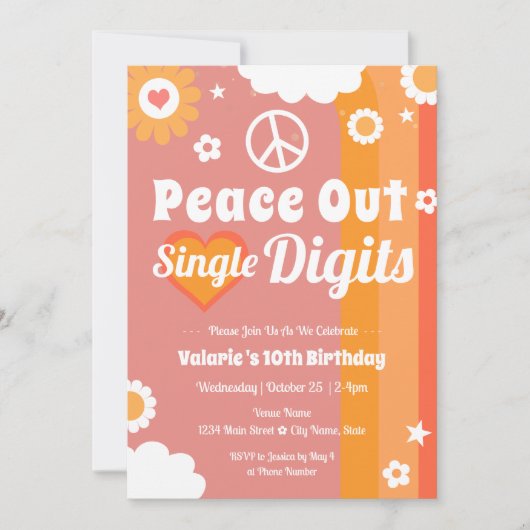 Invitation Retro Peace Out 10e anniversaire (Devant)