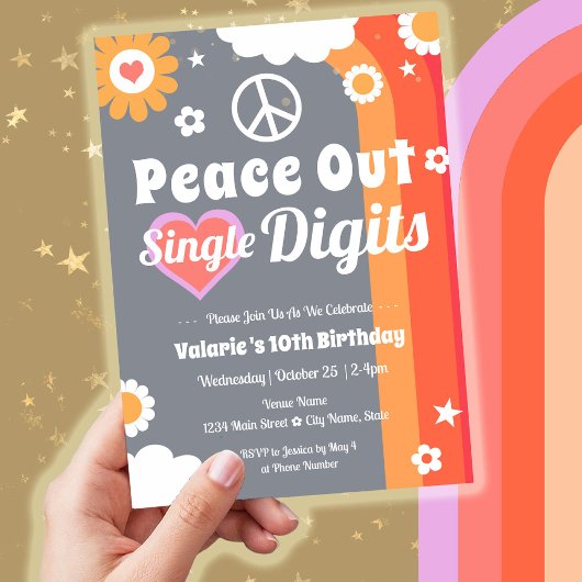 Invitation Retro Peace Out 10e anniversaire