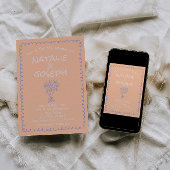 Invitation Retro Peach Blue Hand Drawn Funky Quirky Wedding